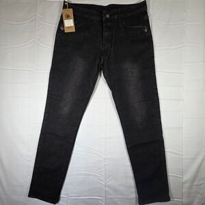 GM Fashion USA Mens Fleece Lined Jeans Faded Black Straight Leg Stretch L/XL